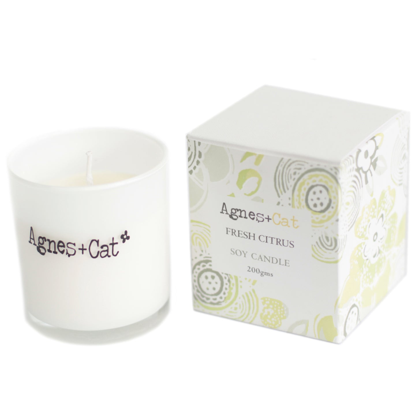 AGNES+CAT sojų žvakė CITRUSINIŲ VAISIŲ KVAPAS, supakuota dovanų dėžutėje, 200 g